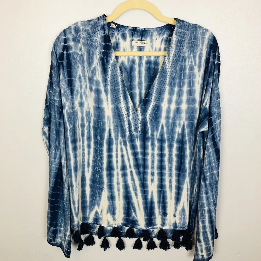 Jachs Girlfriend Women’s Small Tie-dye Long Sleeve‎ Tassel Hem Top